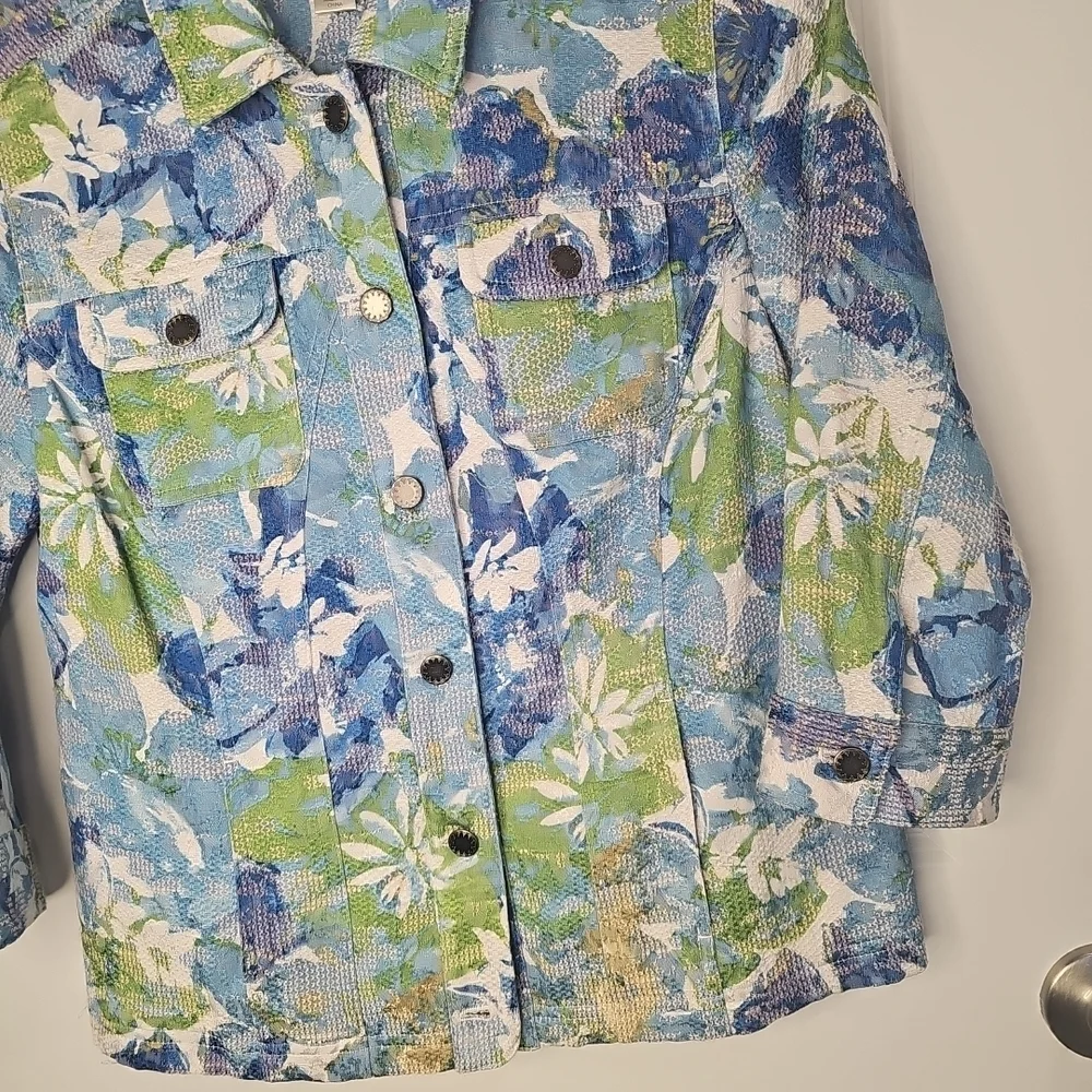 Christopher & Banks Floral Blue and Green Women's Jacket Size M‎